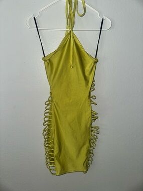 Forever 21 Neon Lime Halter Bodycon Dress with Side Loop Detail